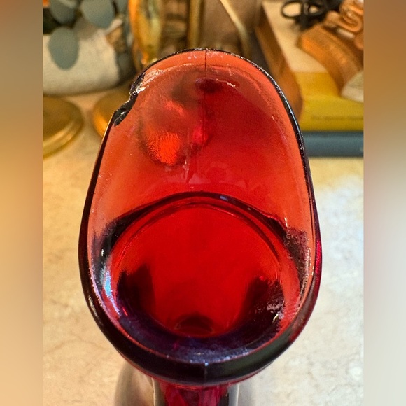 Vintage Anchor Hocking Royal Ruby Vase Pitcher Depression Glass 7.75" - Picture 3 of 11